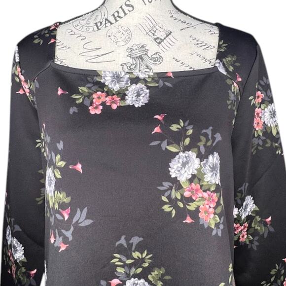 Violets & Roses (M) Square Neck Floral Long Sleeve Top Romantic Chic Feminine - Picture 4 of 10